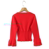 Ruffled V-neck layered ruffled knit cardigan - Thumbnail 1