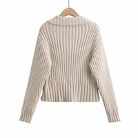 Retro-style heavy-duty lapel double pocket single-breasted knit sweater - Thumbnail 1