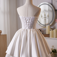 White Satin Lace Short A-Line Prom Party Dress - Thumbnail 1