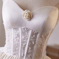 White Satin Lace Short A-Line Prom Party Dress - Thumbnail 3