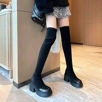 Women's over-the-knee boots, slimming platform boots for plus-size women, high-heeled, elastic, slimming boots - Thumbnail 1