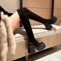Women's over-the-knee boots, slimming platform boots for plus-size women, high-heeled, elastic, slimming boots - Thumbnail 2