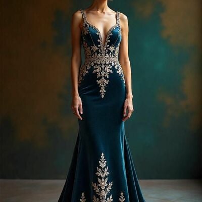 Blue mermaid prom dress appliques sleeveless evening formal gown simple birthday party dress