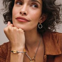 Stainless Steel Dual Tone Carabiner Luxe Necklace - Thumbnail 2