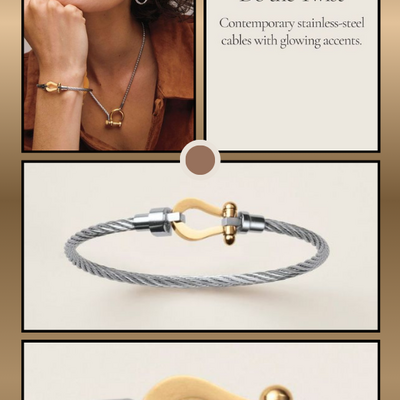 Stainless steel dual tone cable twist bracelet