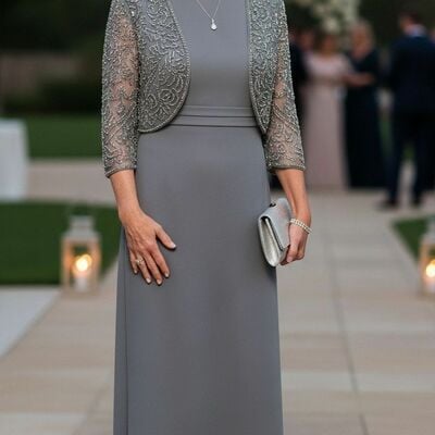 Grey sheath with jacket mother of bride/groom dress evening formal gowns 