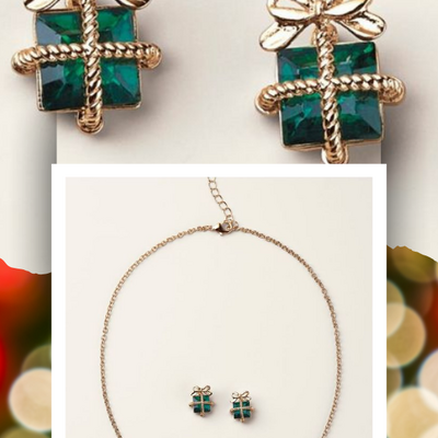 Holiday gift box charm necklace and earring set - Thumbnail 2