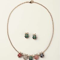 Holiday Gift Box Charm Necklace and Earring Set - Thumbnail 1