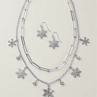 Snowfall Sparkle Layered Necklace and Earring Set - Thumbnail 1
