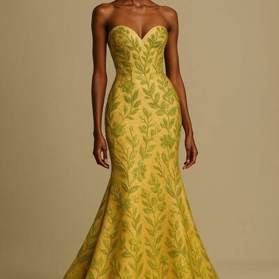 Yellow mermaid prom dress appliques evening formal gown simple birthday party dress