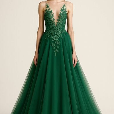 Green a line prom dress appliques sleeveless evening formal gown simple birthday party dress