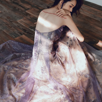 Purple Strapless Tulle Long Formal Dress A-line Tulle Evening Dress - Thumbnail 1