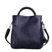 Genuine leather women's large capacity handbag woven texture shoulder bag - Thumbnail 2