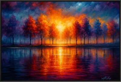 Sunset Reflections Over Autumn Lake