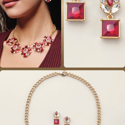 Ruby rose necklace and earring set - Thumbnail 1