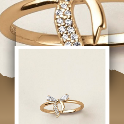 Sterling silver golden bow cz ring - Thumbnail 2