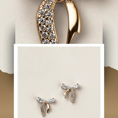 Sterling silver golden bow cz earrings - Thumbnail 2