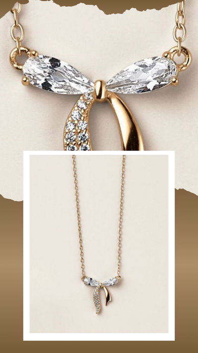 Sterling Silver Golden Bow CZ Necklace