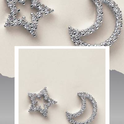 Sterling silver cz cosmic moon & star earrings - Thumbnail 2