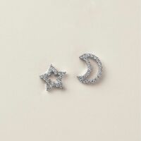 Sterling Silver CZ Cosmic Moon & Star Earrings - Thumbnail 1