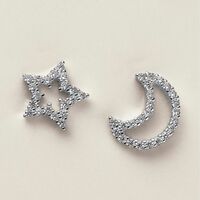Sterling Silver CZ Cosmic Moon & Star Earrings - Thumbnail 2