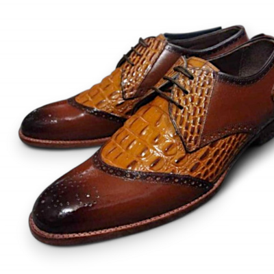 Crafted leather classic men handmade brown crocodile texture leather dress shoes