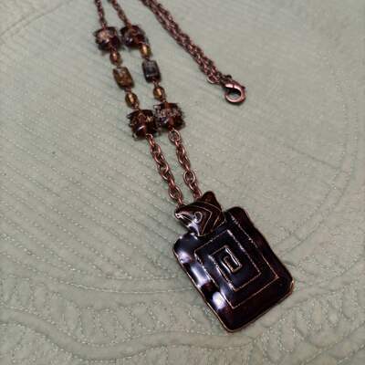 Abstract brown copper necklace - Thumbnail 1