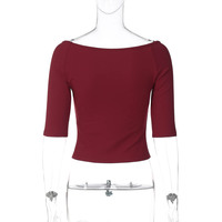 Low-cut U-neck fashion street style solid color slim fit base T-shirt - Thumbnail 3