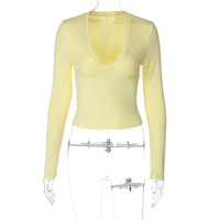 Sexy deep V-neck solid color long-sleeved slim-fit base shirt - Thumbnail 1