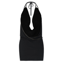 Sexy deep V-neck halter neck tie backless bodycon dress - Thumbnail 4