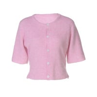 Stylish and elegant round neck three-quarter sleeve knitted button-down cardigan top - Thumbnail 2