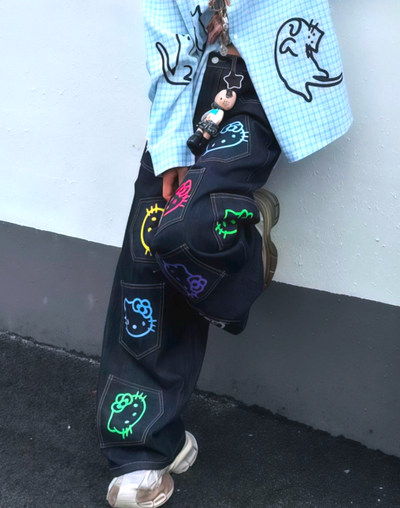 COLORFUL KITTY LOGO JEANS
