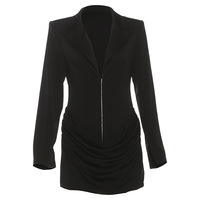 Elegant solid color deep V-neck fitted waist suit dress - Thumbnail 5