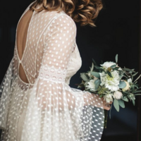 Simple A-Line Polka Dots Long Sleeve Bride Dresses - Thumbnail 1