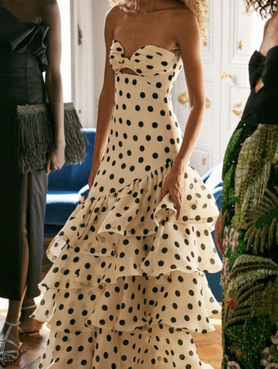 Strapless Fashion Polka Dots Prom Evening Dresses For Women
