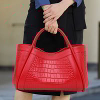 Crocodile-patterned genuine leather large handbag for women - Thumbnail 2