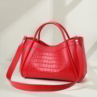 Crocodile-patterned genuine leather large handbag for women - Thumbnail 3