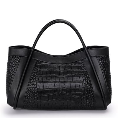 Crocodile-patterned genuine leather large handbag for women