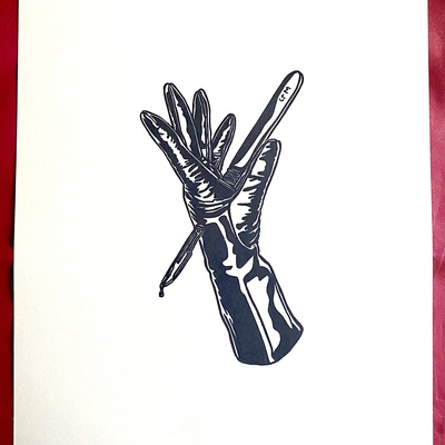 Gloved sacrifice block print