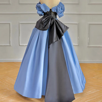 A-line Off Shoulder Satin Blue Long Prom Dress Blue Long Formal Dress - Thumbnail 1
