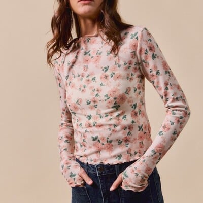 Floral print textured top