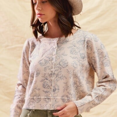 Floral print crop cardigan