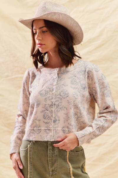 Floral Print Crop Cardigan
