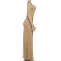 Stylish solid color sexy slim-fit bodycon pleated slit dress - Thumbnail 3