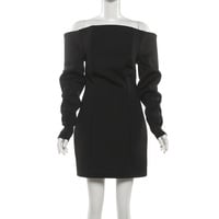 Fashionable and sexy off-shoulder slimming long-sleeved bodycon short dress - Thumbnail 5