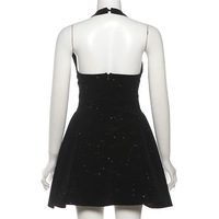 Christmas halter neck backless V-neck bow waist-cinching dress - Thumbnail 1