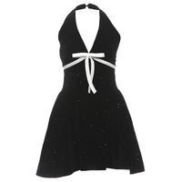 Christmas halter neck backless V-neck bow waist-cinching dress - Thumbnail 5