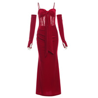 Christmas-themed sexy lace cutout waist-cinching dress - Thumbnail 2