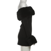 Color-blocked plush off-shoulder fitted dress - Thumbnail 6