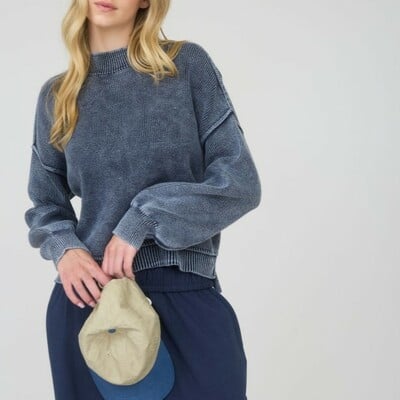 Washed mock neck sweater